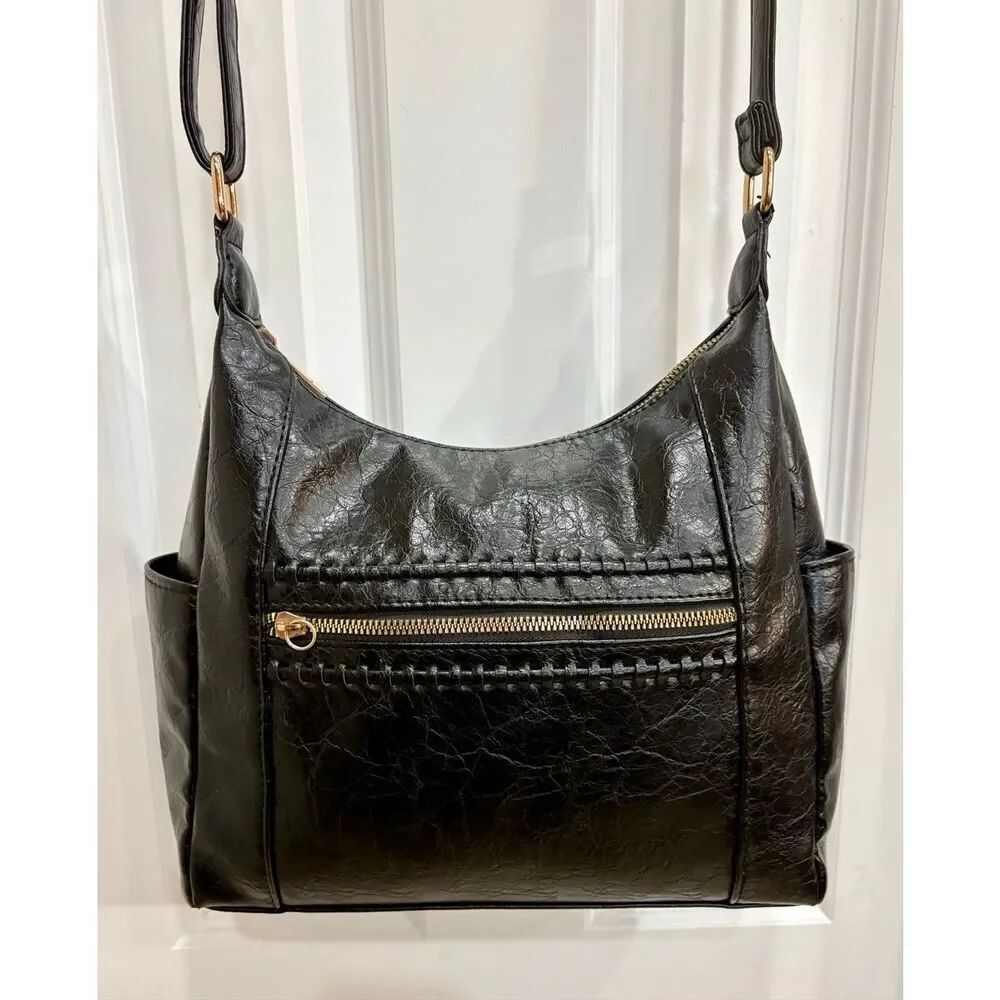 MKF COLLECTION - "Marseille" Vegan Leather Convertible Crossbody in Black